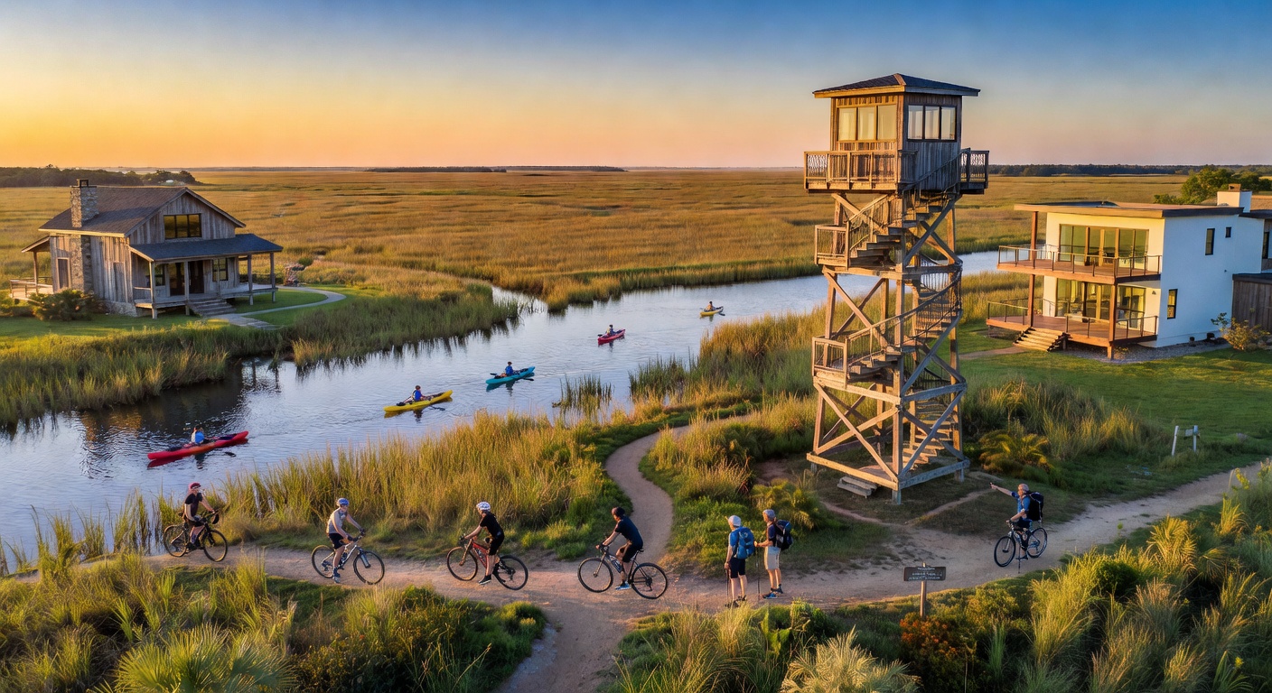 Professional 8K photograph of a smart lock and security camera installation on an Airbnb door in a Gainesville neighborhood with subtle University of Florida colors
