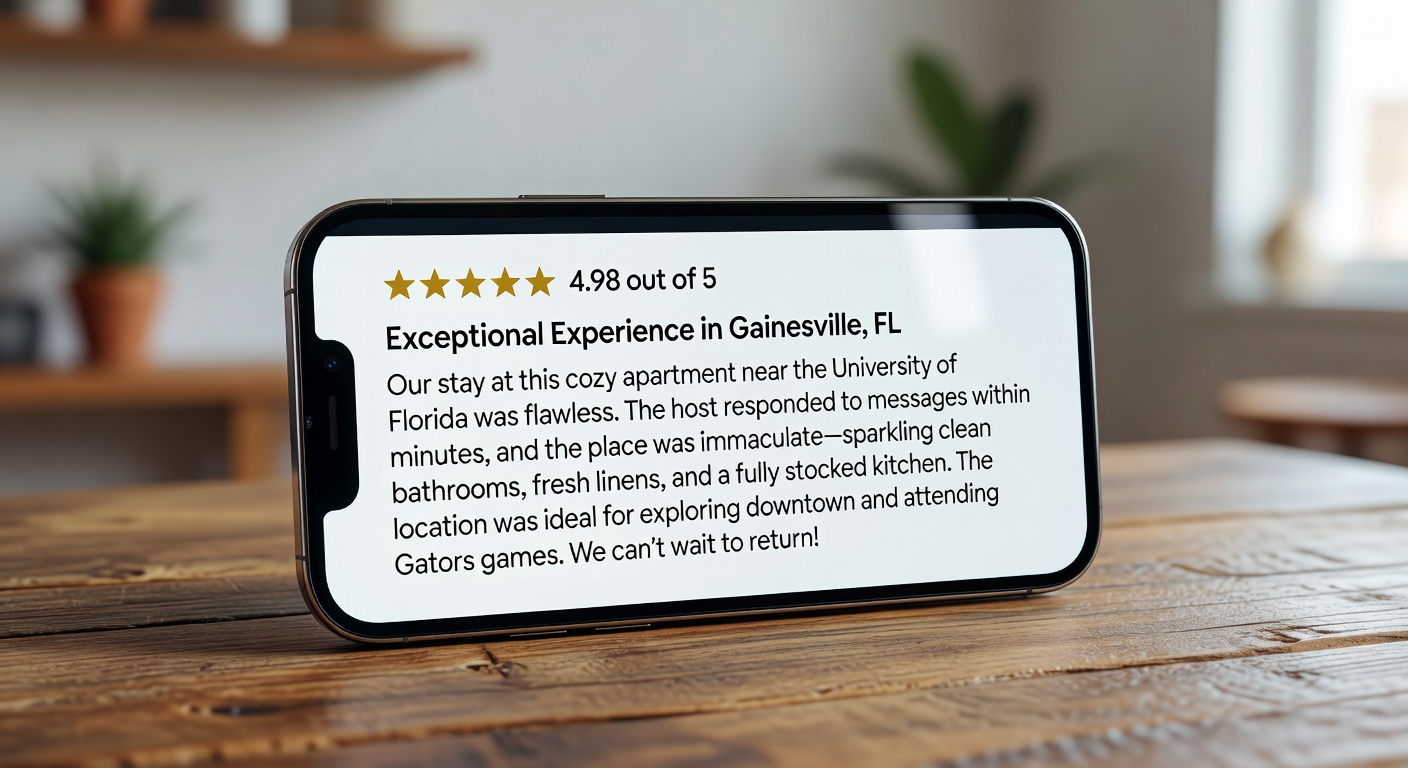 Ultra-realistic 8K image of a property management team conducting training session with co-hosts in a bright conference room, Gainesville skyline visible through windows, professional and collaborative atmosphere