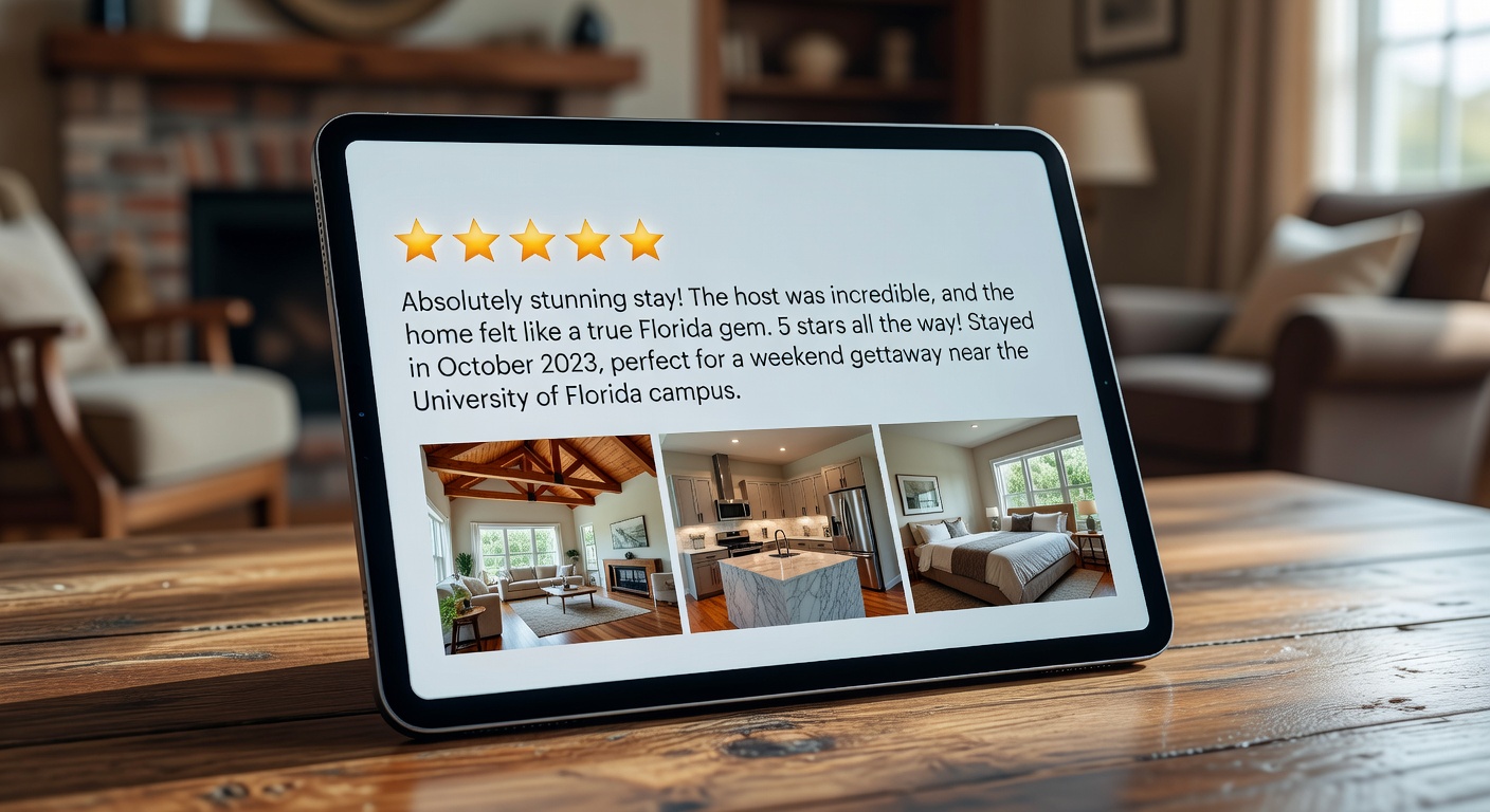 Ultra-realistic 8K image of a packed Ben Hill Griffin Stadium during a University of Florida football game illustrating peak demand periods for local Airbnbs